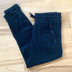 Athleta Cabo Linen Pants Black Jogger Ankle Crop Drawstring Summer Size 8